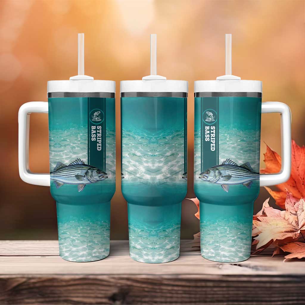 Striped Bass Fishing Tumbler With Handle with Underwater Ocean Scene and Teal Water Pattern - Wonder Print Shop