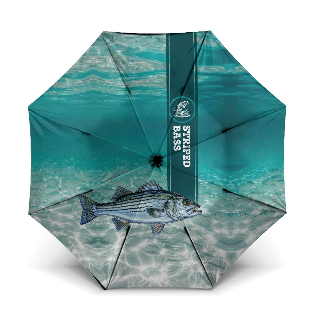 Striped Bass Fishing Umbrella with Underwater Ocean Scene and Teal Water Pattern - Wonder Print Shop