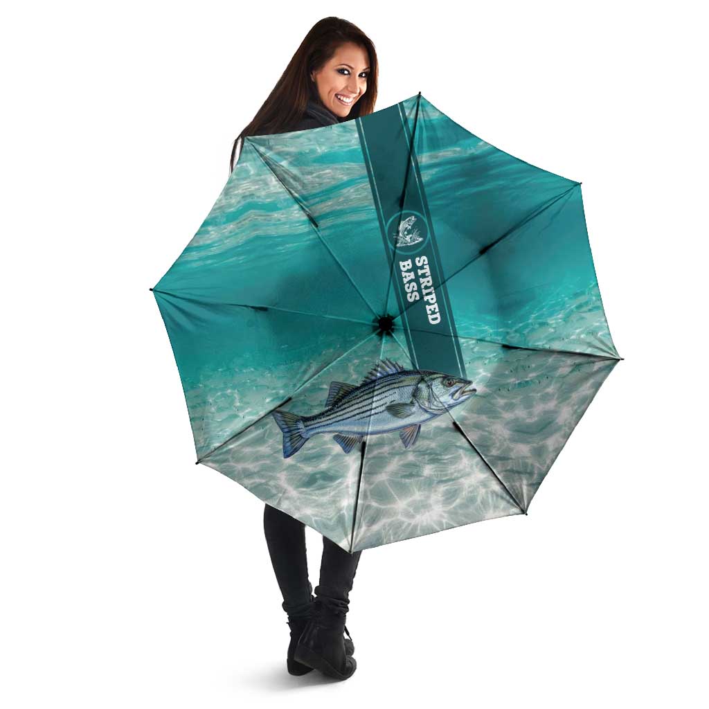 Striped Bass Fishing Umbrella with Underwater Ocean Scene and Teal Water Pattern - Wonder Print Shop