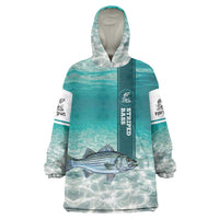 Striped Bass Fishing Wearable Blanket Hoodie with Underwater Ocean Scene and Teal Water Pattern - Wonder Print Shop