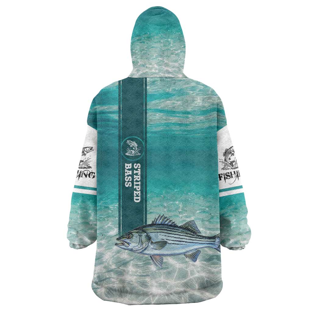 Striped Bass Fishing Wearable Blanket Hoodie with Underwater Ocean Scene and Teal Water Pattern - Wonder Print Shop