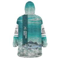 Striped Bass Fishing Wearable Blanket Hoodie with Underwater Ocean Scene and Teal Water Pattern - Wonder Print Shop