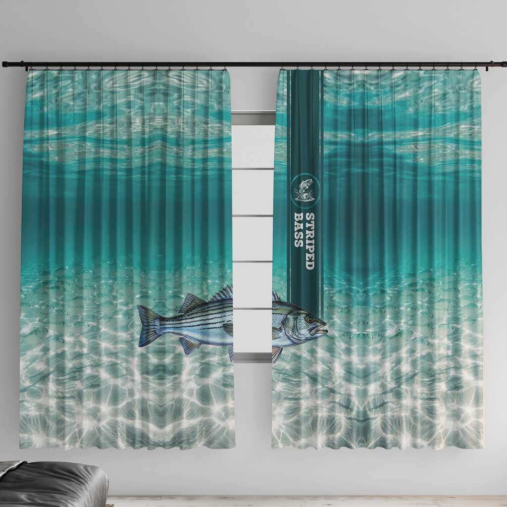 Striped Bass Fishing Window Curtain with Underwater Ocean Scene and Teal Water Pattern - Wonder Print Shop