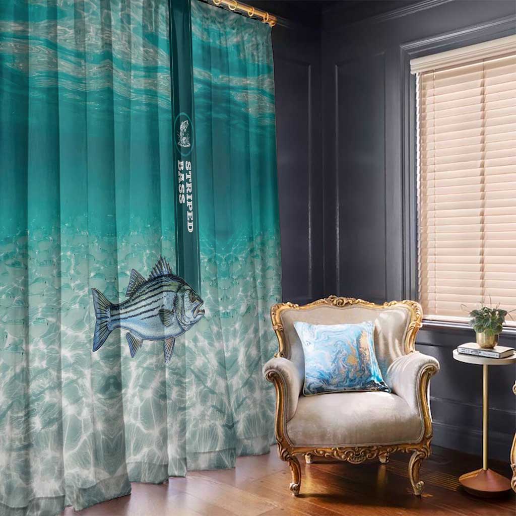 Striped Bass Fishing Window Curtain with Underwater Ocean Scene and Teal Water Pattern - Wonder Print Shop