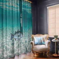 Striped Bass Fishing Window Curtain with Underwater Ocean Scene and Teal Water Pattern - Wonder Print Shop