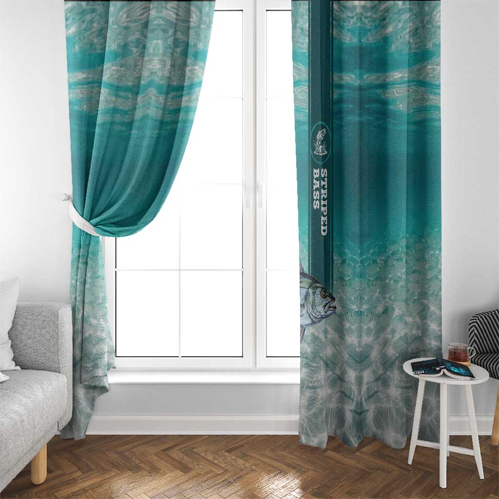 Striped Bass Fishing Window Curtain with Underwater Ocean Scene and Teal Water Pattern - Wonder Print Shop