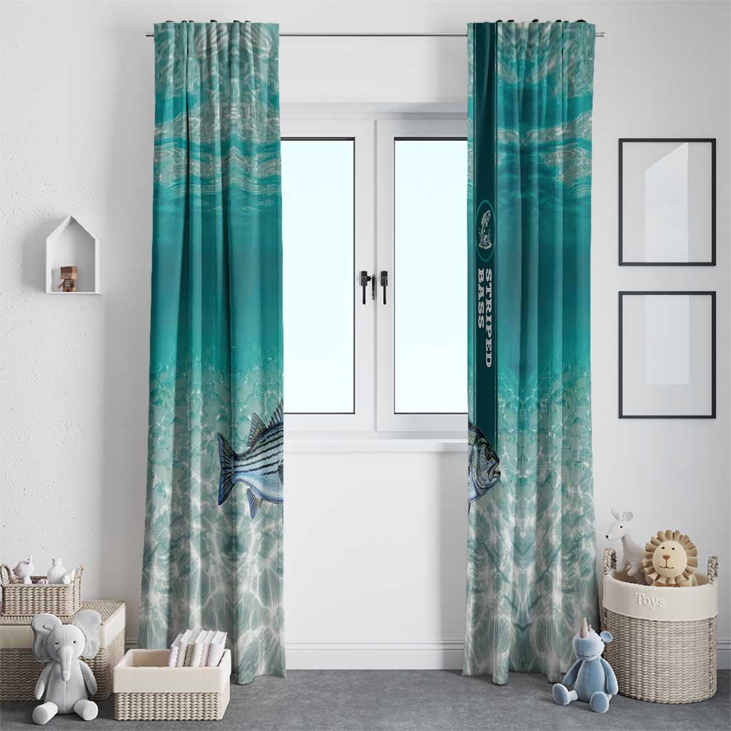 Striped Bass Fishing Window Curtain with Underwater Ocean Scene and Teal Water Pattern - Wonder Print Shop