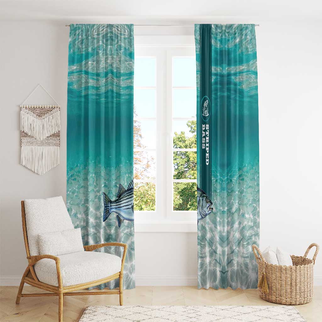Striped Bass Fishing Window Curtain with Underwater Ocean Scene and Teal Water Pattern - Wonder Print Shop