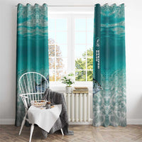 Striped Bass Fishing Window Curtain with Underwater Ocean Scene and Teal Water Pattern - Wonder Print Shop