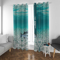 Striped Bass Fishing Window Curtain with Underwater Ocean Scene and Teal Water Pattern - Wonder Print Shop