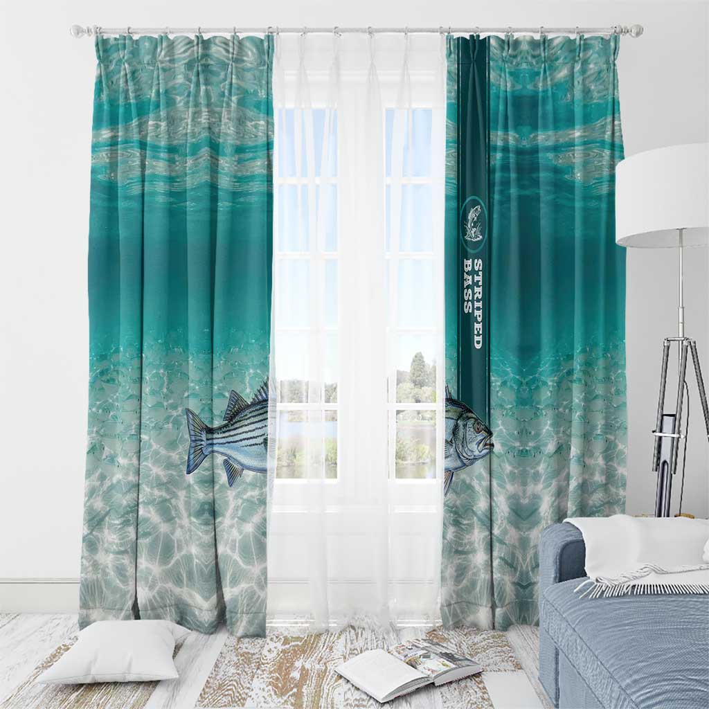Striped Bass Fishing Window Curtain with Underwater Ocean Scene and Teal Water Pattern - Wonder Print Shop