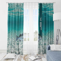 Striped Bass Fishing Window Curtain with Underwater Ocean Scene and Teal Water Pattern - Wonder Print Shop