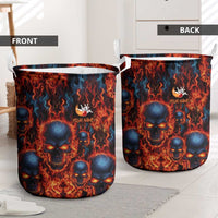 Custom Flaming Skull Bowling Laundry Basket with Fiery Pins and Intense Red Blue Flame Pattern - Wonder Print Shop