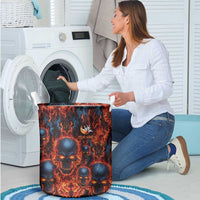 Custom Flaming Skull Bowling Laundry Basket with Fiery Pins and Intense Red Blue Flame Pattern - Wonder Print Shop