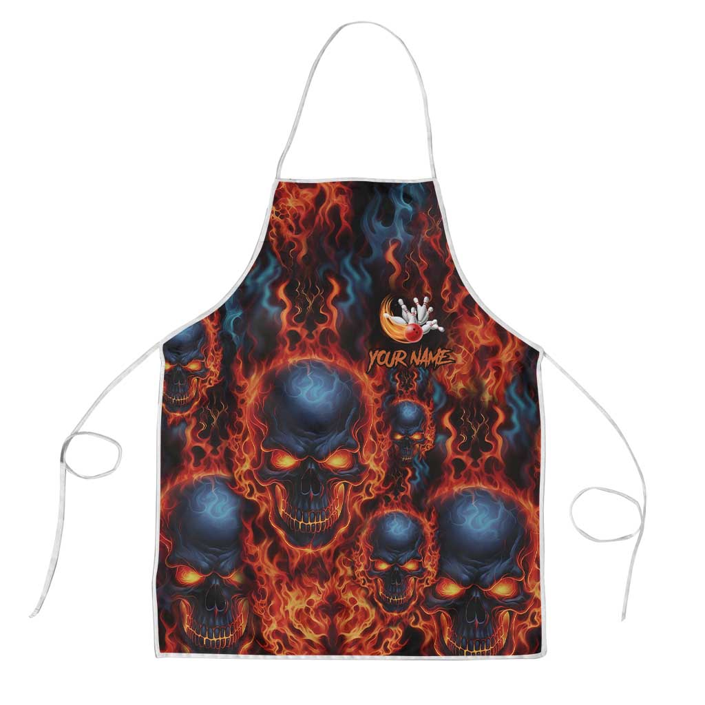 Custom Flaming Skull Bowling Apron with Fiery Pins and Intense Red Blue Flame Pattern - Wonder Print Shop