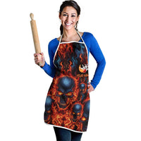 Custom Flaming Skull Bowling Apron with Fiery Pins and Intense Red Blue Flame Pattern - Wonder Print Shop