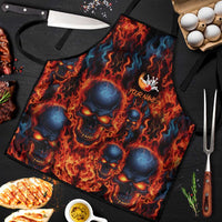 Custom Flaming Skull Bowling Apron with Fiery Pins and Intense Red Blue Flame Pattern - Wonder Print Shop