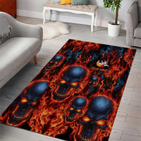 Custom Flaming Skull Bowling Area Rug with Fiery Pins and Intense Red Blue Flame Pattern - Wonder Print Shop