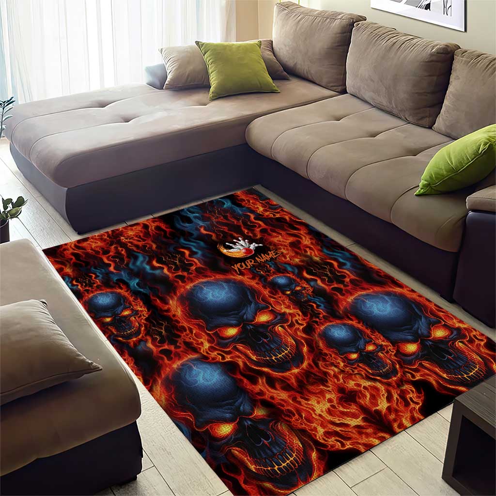 Custom Flaming Skull Bowling Area Rug with Fiery Pins and Intense Red Blue Flame Pattern - Wonder Print Shop