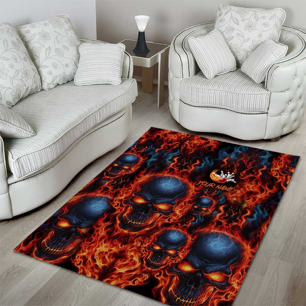 Custom Flaming Skull Bowling Area Rug with Fiery Pins and Intense Red Blue Flame Pattern - Wonder Print Shop