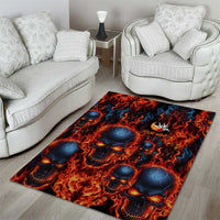 Custom Flaming Skull Bowling Area Rug with Fiery Pins and Intense Red Blue Flame Pattern - Wonder Print Shop