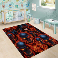 Custom Flaming Skull Bowling Area Rug with Fiery Pins and Intense Red Blue Flame Pattern - Wonder Print Shop