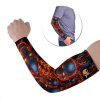 Custom Flaming Skull Bowling Arm Sleeves with Fiery Pins and Intense Red Blue Flame Pattern - Wonder Print Shop
