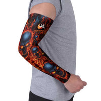 Custom Flaming Skull Bowling Arm Sleeves with Fiery Pins and Intense Red Blue Flame Pattern - Wonder Print Shop