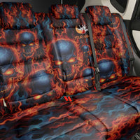 Custom Flaming Skull Bowling Back Car Seat Cover with Fiery Pins and Intense Red Blue Flame Pattern - Wonder Print Shop