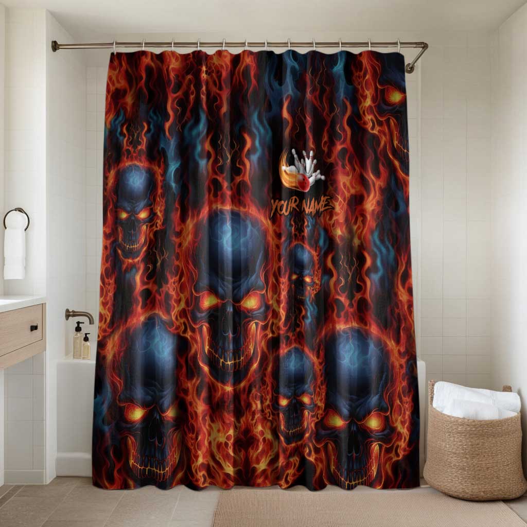 Custom Flaming Skull Bowling Bathroom Set with Fiery Pins and Intense Red Blue Flame Pattern - Wonder Print Shop