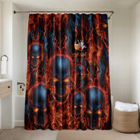 Custom Flaming Skull Bowling Bathroom Set with Fiery Pins and Intense Red Blue Flame Pattern - Wonder Print Shop