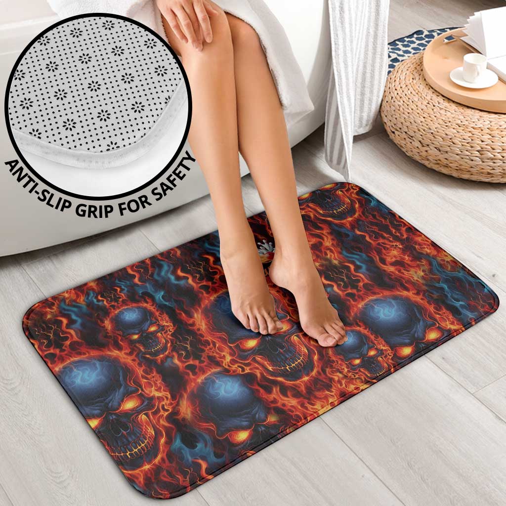 Custom Flaming Skull Bowling Bathroom Set with Fiery Pins and Intense Red Blue Flame Pattern - Wonder Print Shop