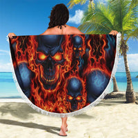 Custom Flaming Skull Bowling Beach Blanket with Fiery Pins and Intense Red Blue Flame Pattern - Wonder Print Shop