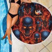 Custom Flaming Skull Bowling Beach Blanket with Fiery Pins and Intense Red Blue Flame Pattern - Wonder Print Shop
