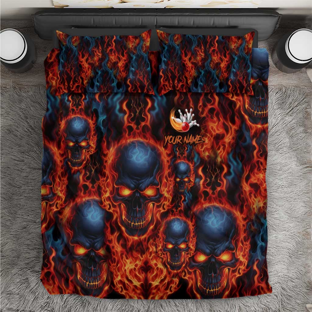 Custom Flaming Skull Bowling Bedding Set with Fiery Pins and Intense Red Blue Flame Pattern - Wonder Print Shop