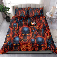 Custom Flaming Skull Bowling Bedding Set with Fiery Pins and Intense Red Blue Flame Pattern - Wonder Print Shop
