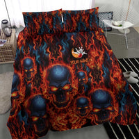 Custom Flaming Skull Bowling Bedding Set with Fiery Pins and Intense Red Blue Flame Pattern - Wonder Print Shop