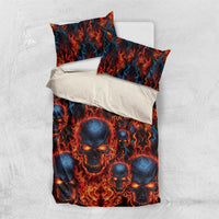 Custom Flaming Skull Bowling Bedding Set with Fiery Pins and Intense Red Blue Flame Pattern - Wonder Print Shop