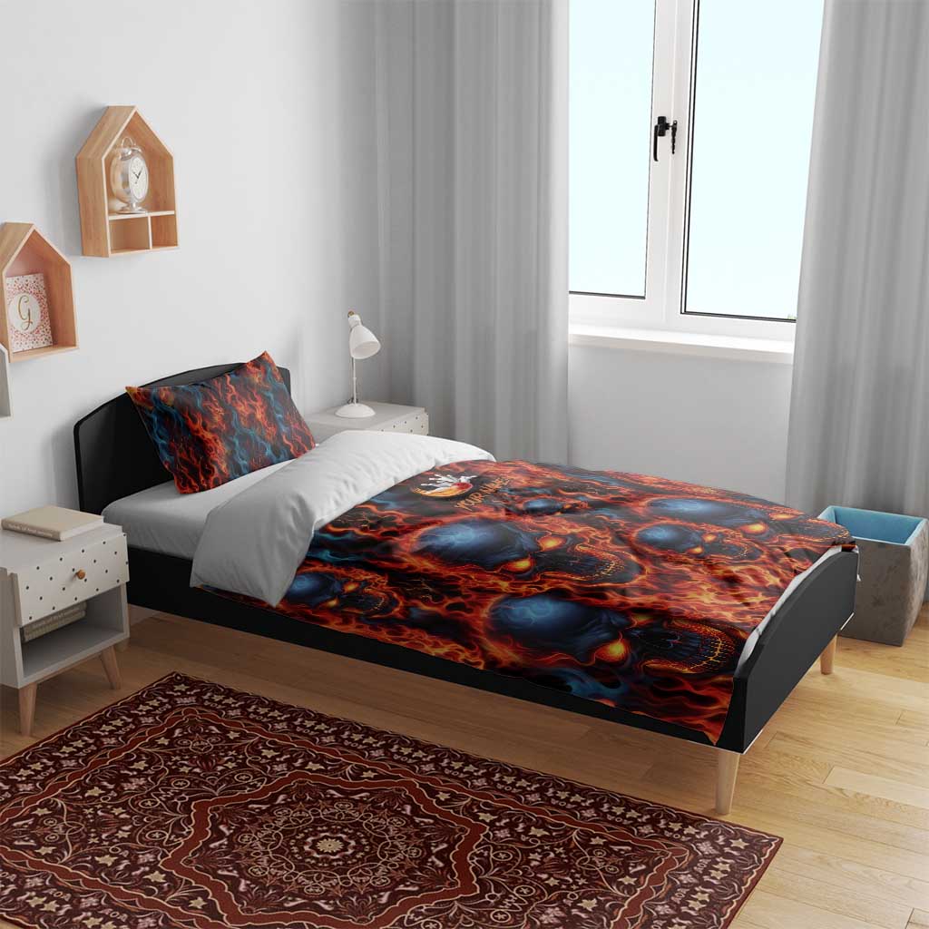Custom Flaming Skull Bowling Bedding Set with Fiery Pins and Intense Red Blue Flame Pattern - Wonder Print Shop