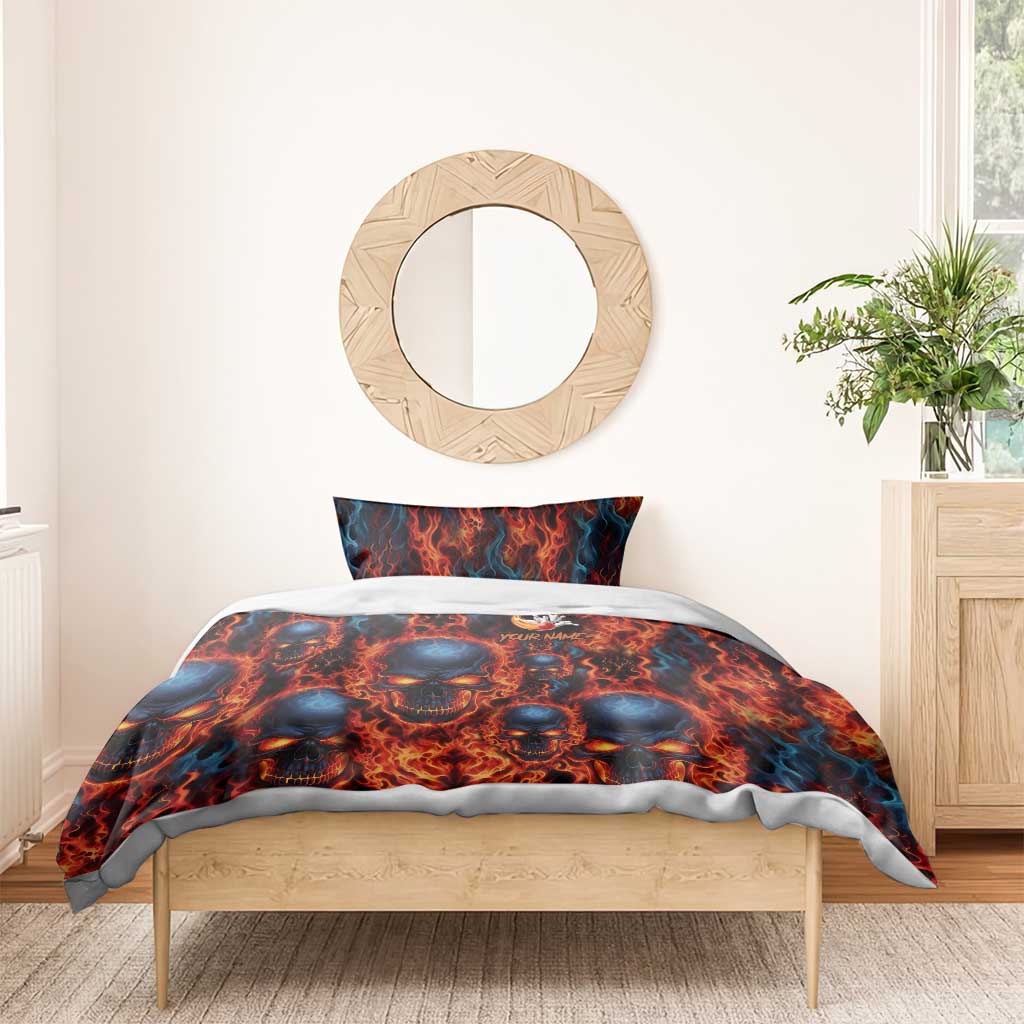 Custom Flaming Skull Bowling Bedding Set with Fiery Pins and Intense Red Blue Flame Pattern - Wonder Print Shop