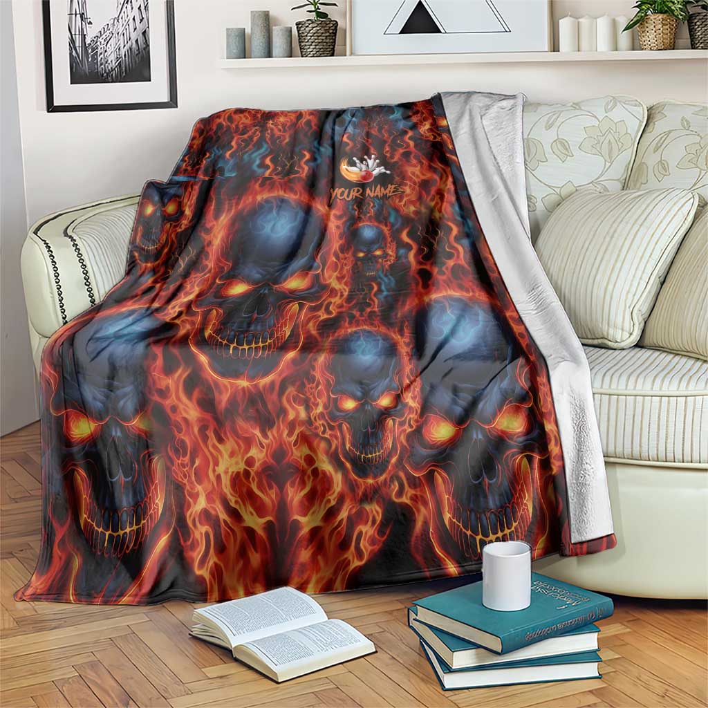 Custom Flaming Skull Bowling Blanket with Fiery Pins and Intense Red Blue Flame Pattern - Wonder Print Shop