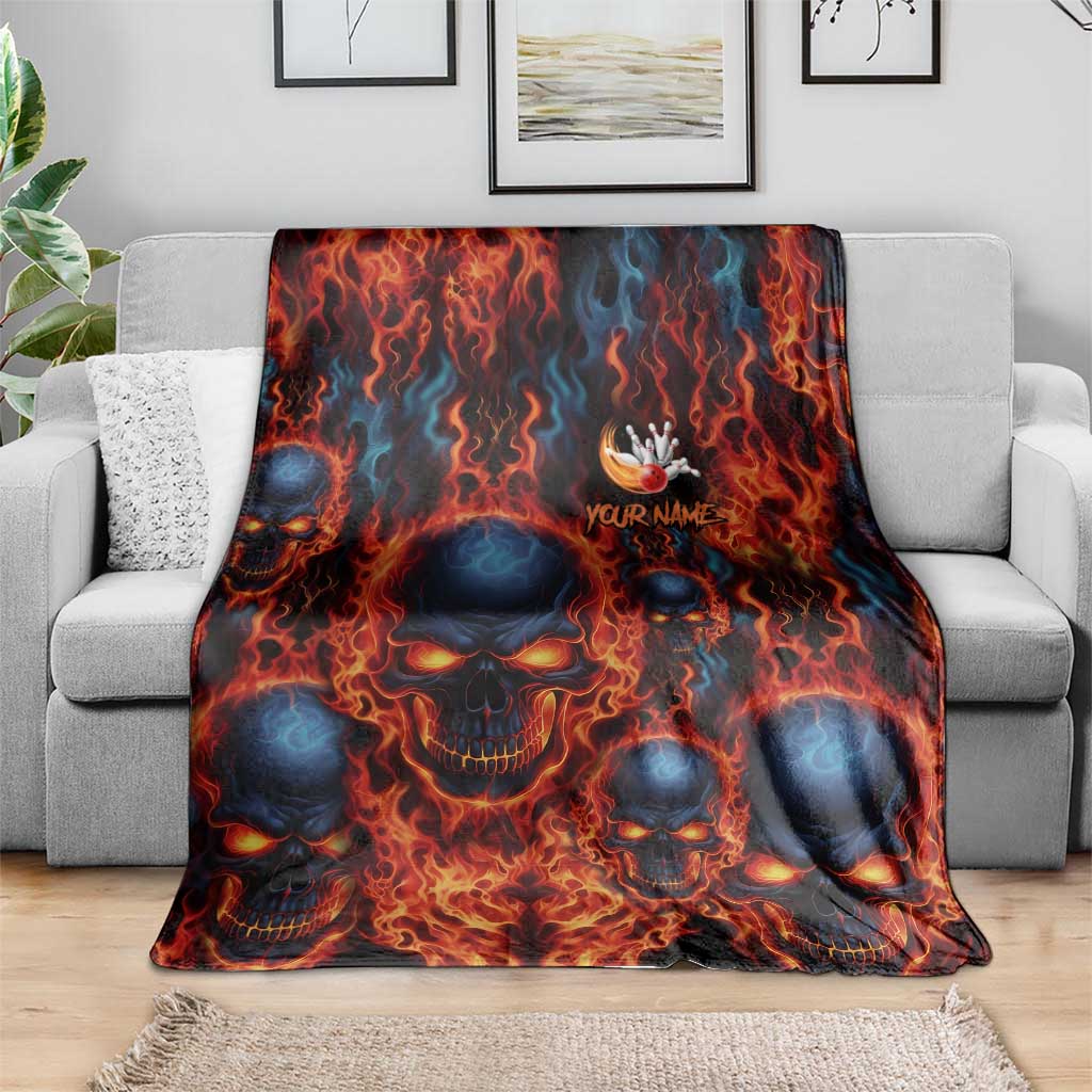 Custom Flaming Skull Bowling Blanket with Fiery Pins and Intense Red Blue Flame Pattern - Wonder Print Shop