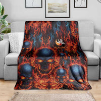 Custom Flaming Skull Bowling Blanket with Fiery Pins and Intense Red Blue Flame Pattern - Wonder Print Shop