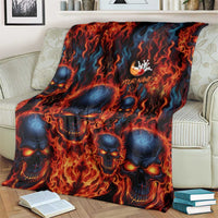 Custom Flaming Skull Bowling Blanket with Fiery Pins and Intense Red Blue Flame Pattern - Wonder Print Shop