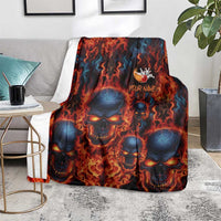 Custom Flaming Skull Bowling Blanket with Fiery Pins and Intense Red Blue Flame Pattern - Wonder Print Shop