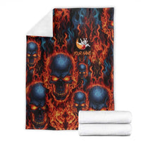 Custom Flaming Skull Bowling Blanket with Fiery Pins and Intense Red Blue Flame Pattern - Wonder Print Shop