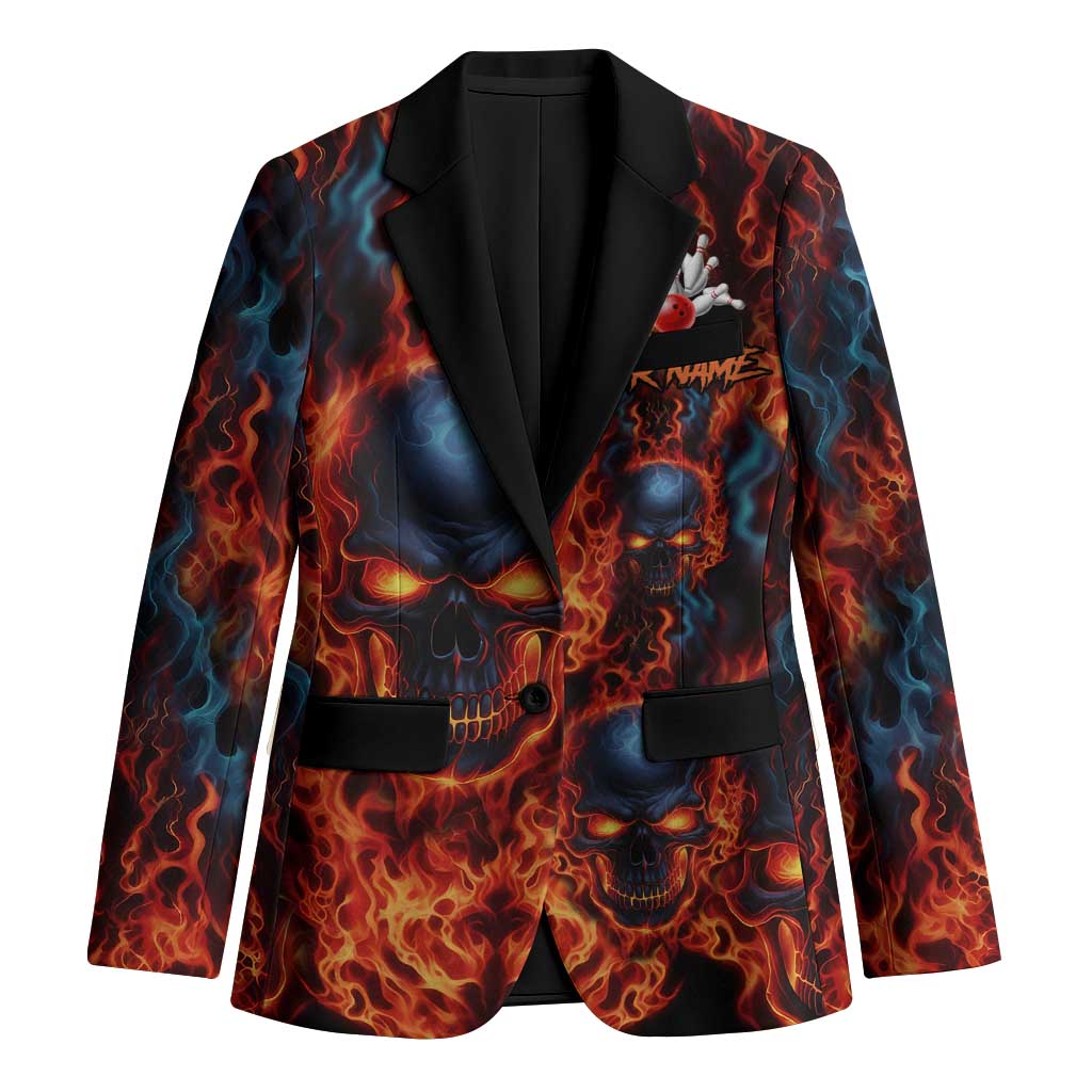 Custom Flaming Skull Bowling Blazer with Fiery Pins and Intense Red Blue Flame Pattern - Wonder Print Shop