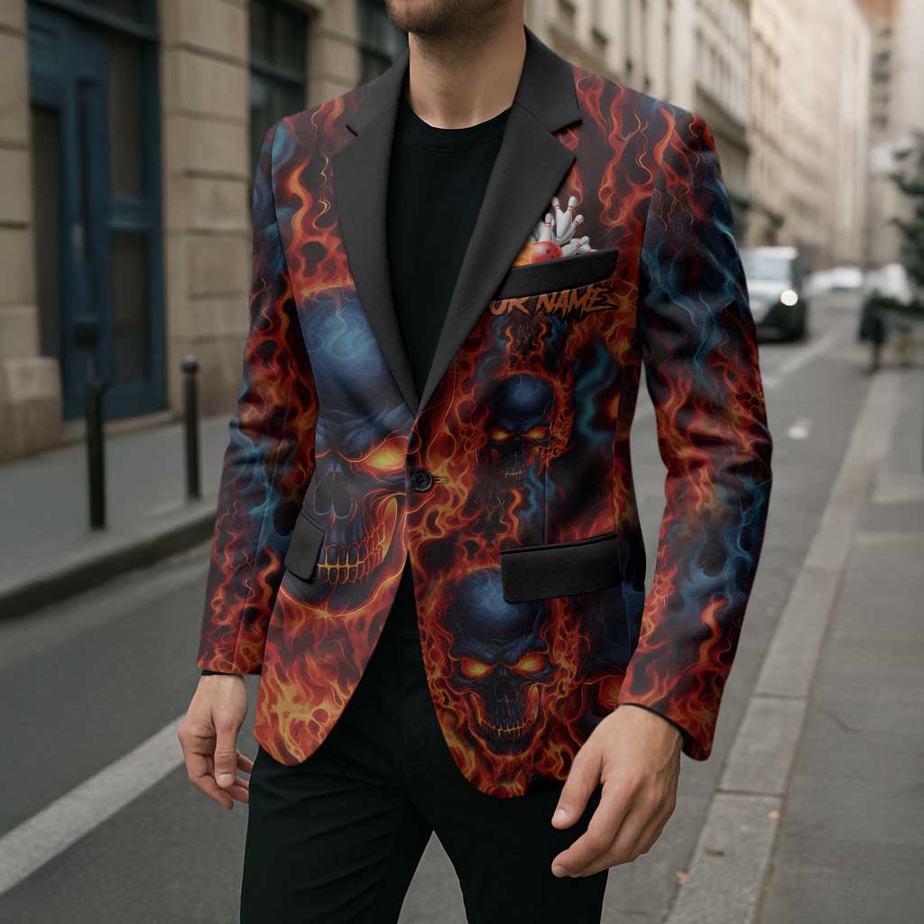 Custom Flaming Skull Bowling Blazer with Fiery Pins and Intense Red Blue Flame Pattern - Wonder Print Shop