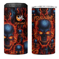 Custom Flaming Skull Bowling 4 in 1 Can Cooler Tumbler with Fiery Pins and Intense Red Blue Flame Pattern - Wonder Print Shop