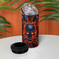 Custom Flaming Skull Bowling 4 in 1 Can Cooler Tumbler with Fiery Pins and Intense Red Blue Flame Pattern - Wonder Print Shop